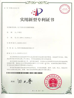 伊人在线视频-按鍵鍵盤（pán）專利證書